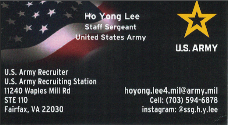 SSG Lee Ho Yong U.S. Army Recruiter business card